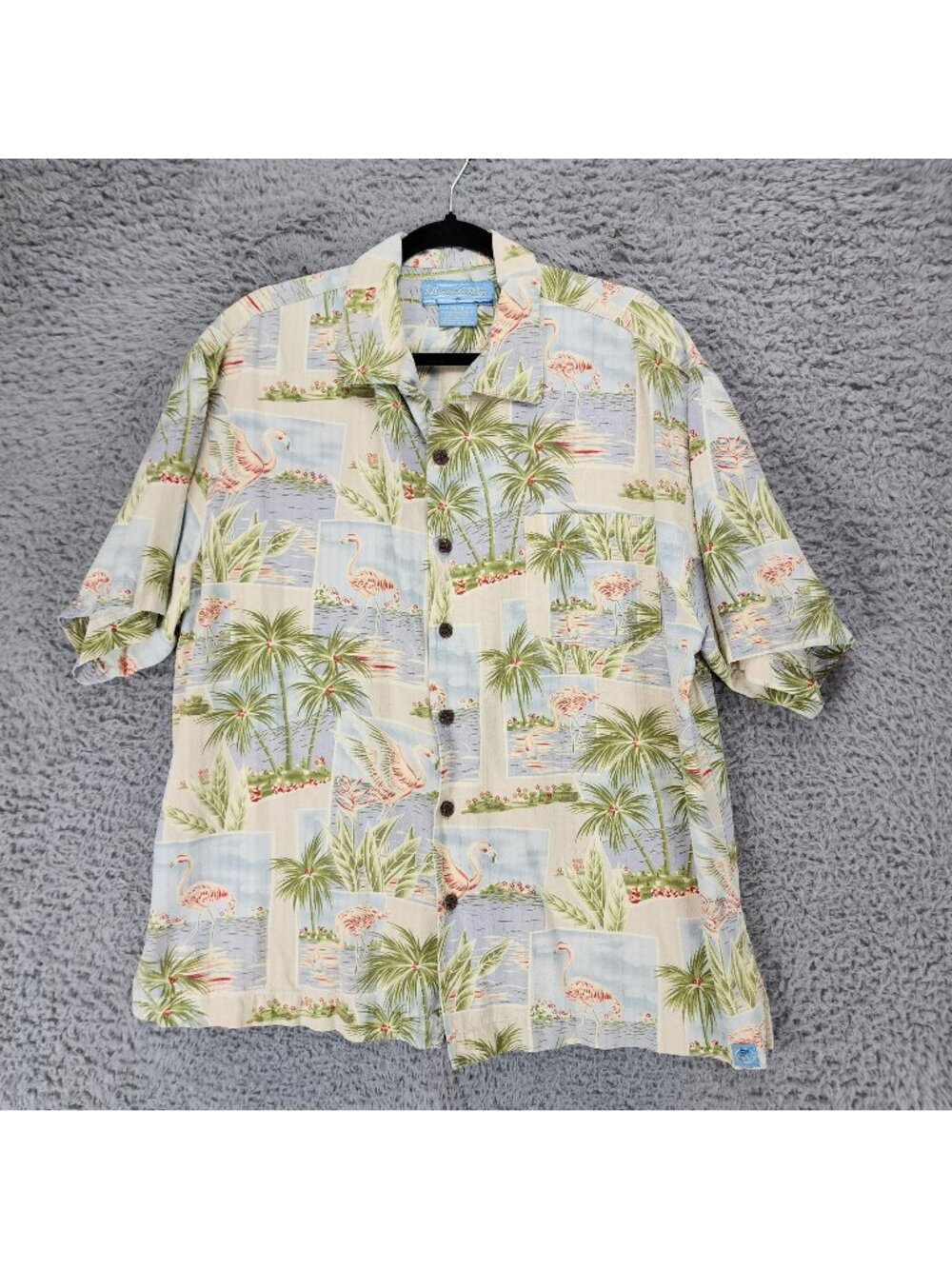 Bermuda Bay Shirt Mens XL Tropical Print 100% Silk Short Sleeve Button Up Hawaii